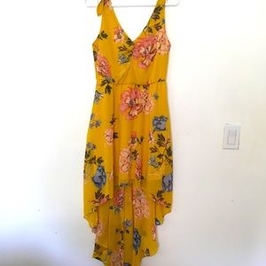 Suzy Shier high low yellow floral dress, size S